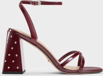 Charles & Keith Emmaline Patent Leather Crystal Crossover Sandals