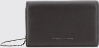 Brunello Cucinelli Leather Wallet on Chain with Metallic Strap