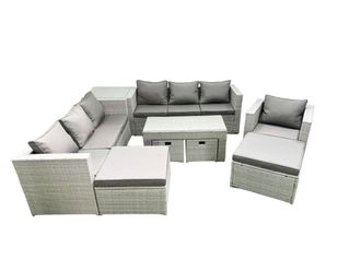 Fimous Outdoor Rattan Garden Furniture Set with Grey Cushions Luxury 11 Seater with Chair, Coffee Table & Side Table For Conservatory, Patio