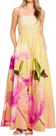 Flying Tomato Strapless Floral Maxi Dress In Pink/yellow