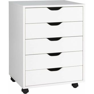 Costway Cassettiera da Ufficio con 5 Cassetti e Ruote, Mobiletto Multiuso per Documenti e Cosmetici, Comodino con Ruote per Camera da letto Studio