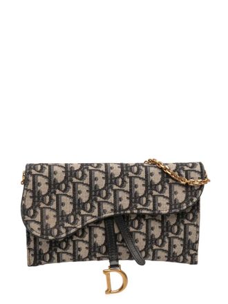 Dior 2021 Oblique Canvas Saddle Wallet On Chain crossbody bag - women - Canvas - One Size - Blue
