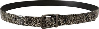 Dolce & Gabbana Mens Black Marble Print Leather Gray Logo Belt