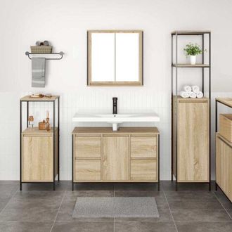 vidaXL Juego De Muebles De Ba&ntilde;o Con Caj&oacute;n 3 Pcs Roble Sonoma Y Negro Vidaxl