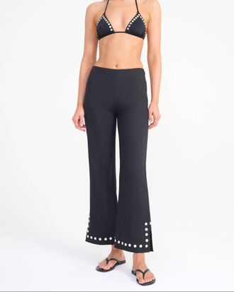 Staud Piha Linen Coverup Pants In Black