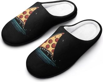 Generic Funny Pizza Shark Funny Mens Slippers Cotton Warm House Shoes Memory Foam Sandals Print Size 7-14