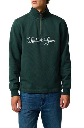 Rodd & Gunn Jubilee Embroidered Logo Cotton French Terry Quarter Zip Pullover in Forest at Nordstrom, Size Xxx-Large