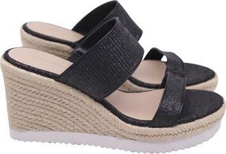 Stuart Weitzman Espadrille Platform Sandals in Black Raffia