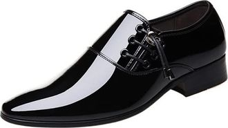 Generic Formal Shoes for Men Lace Up Round Toe Patent Leather PU Leather Resistant Non Slip Anti-Slip Rubber Sole Low Top Business(Black,5.5 UK)