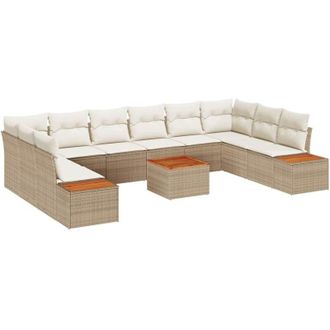 vidaXL Vidaxl - Conjunto De Sof&aacute; De Jard&iacute;n Con Coj&iacute;n 11 Pcs Beige Y Crema
