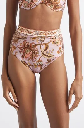 Zimmermann Aster High Waist Bikini Bottoms in Mauve Jacobean at Nordstrom, Size 1