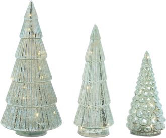 Melrose International LED Green Mercury Glass Tree (Set of 3) - Green