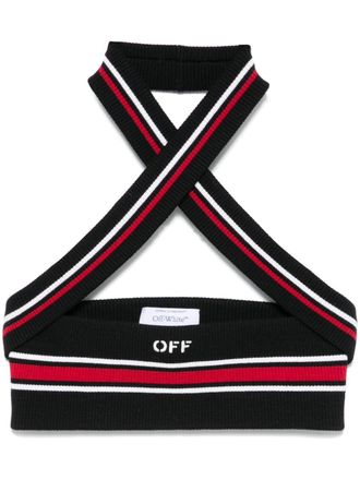 Off-white crossover-straps top - women - Acrylic/Wool - M - Black
