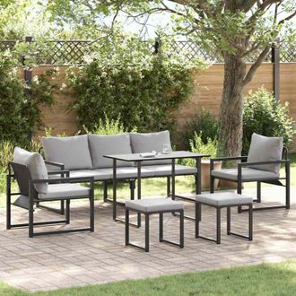 vidaXL Conjunto De Sof&aacute; De Jard&iacute;n 6 Pcs Negro Acero Vidaxl