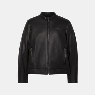 Coach Mens Leather Racer - Black - Size Small