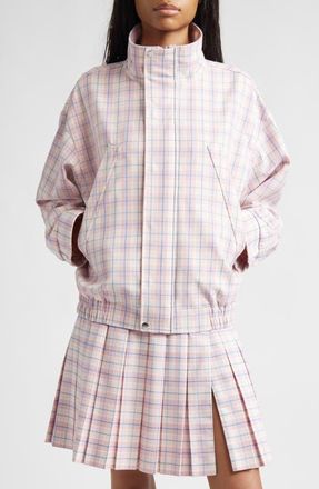 Sandy Liang Papas Plaid Windbreaker Jacket in Pink Multi at Nordstrom, Size X-Large