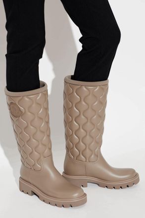 Moncler Insulated Wellington Boots Kickstream, Womens, Beige