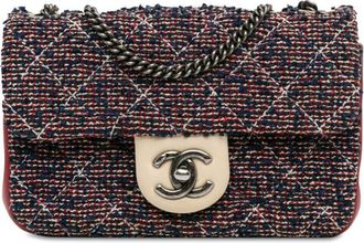 Chanel 2016-2017 CC Quilted Tweed Single Flap crossbody bag - women - Fabric - One Size - Blue