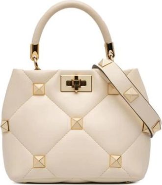 Valentino Pre-owned Cross Body Bags, female, White, Size: ONE SIZE Pre-owned Studded Nappa Satchel