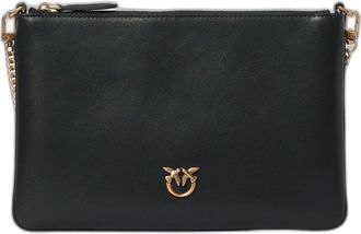 Pinko Pinko - Flat Classic Leren Tasje - Dames - Tassen - Zwart - Maat: ONE Size Zijde