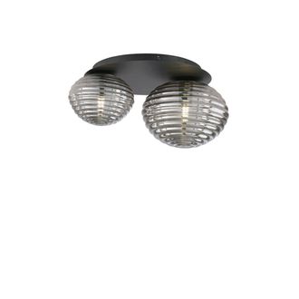 Luce-Ambiente-Design Ripple Black Metal Ceiling Light with Two Smoked Glass Diffusers