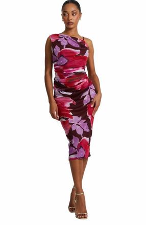 Quiz Floral Asymmetric Ruched Maxi Dress in Berry at Nordstrom, Size 8