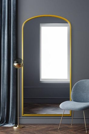 MirrorOutlet Gold Metal Framed Arched Wall Leaner Mirror 67x33 (170x85CM) | Size: 1 Pack