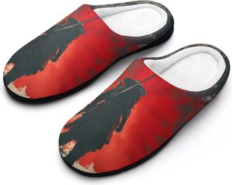 Generic Samurai Japanese Flag Slippers Men Winter Warm Cotton Anti-Slip Indoor Slip-Ons House Shoes