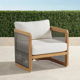 Frontgate Sorano Lounge Chair with Cushions in Natural Teak - Standard, Boucle Snow - Frontgate