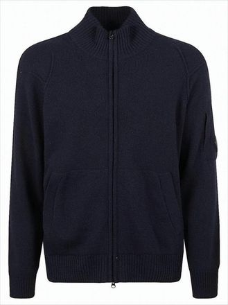 C.P. Company Textured Dark Navy Zip-Through Jacket With High Ribbed Collar