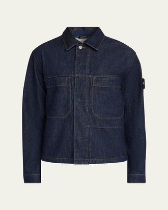 Stone Island Mens Denim Button-Front Biker Jacket