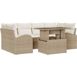 vidaXL Vidaxl - Conjunto De Sof&aacute; De Jard&iacute;n Manual 7 Pcs Beige 100 X 55 X 73 Cm