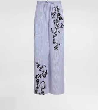 Dolce & Gabbana Striped Poplin Trousers With Flowers Embroidery - Woman Pants And Shorts Multi-colored 36