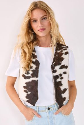 NASTY GAL Womens Cow Hide Leather Waistcoat - Animal - Size Medium