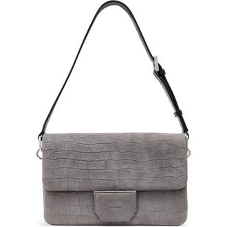 AllSaints Ondine Croc Embossed Suede Shoulder Bag in Slate Blue at Nordstrom Rack