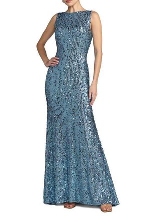 Mac Duggal Womens Sequin Sleeveless Evening Gown with Draped Back in Fusion Blue at Nordstrom, Size 10