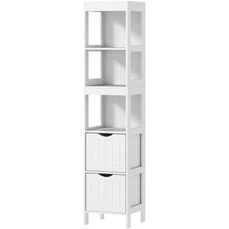 HOMCOM Colonna Bagno con 3 Ripiani Aperti e 2 Cassetti in Legno Bianco - Homcom