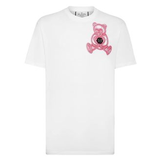 Philipp Plein Tops, Heren, Wit, 4Xl, Katoen, T-Shirt Ronde Hals Teddy