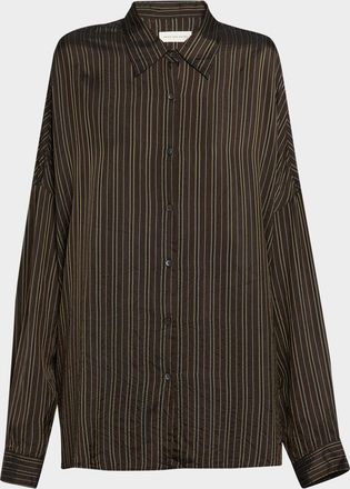 Dries Van Noten Casia Crinkled Stripe Button-Front Blouse