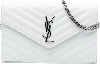 Saint Laurent Pre-owned Clutches, female, White, Size: ONE SIZE Pre-owned Wallet on Chain