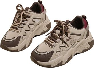 Generic Ladies Thick Soled Four Seasons Dad Shoes with Breathable Waterproof Anti Slip Leather Surface Casual Sports Shoes (Khaki,6.5)