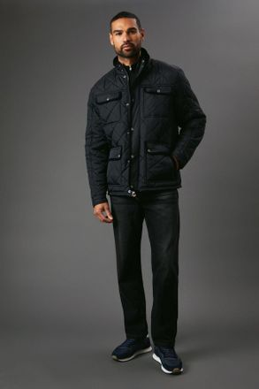 Maine Mens Funnel Neck Four Pocket Quilted Jacket - Black - Size X-Large