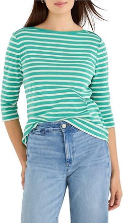 Nic+Zoe 3/4 Sleeve Stripe Envelope Boatneck Tee In Green Multi