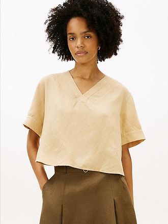 Tommy Hilfiger Relaxed Fit Linen Blend Short Sleeve Blouse