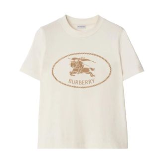 Burberry T-Shirts, female, White, Size: XS Knight Stamp Crew-Neck T-Shirt