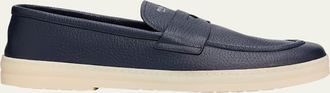 Prada Mens Alphabet Deerskin Rubber-Sole Penny Loafers