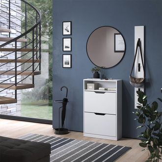 Vicco Zapatera Abatible Luca, Blanco, 59 X 94 Cm Con 2 Compartimentos Basculantes, Vicco
