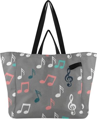 Generic Musical Music Guitar Gray print Reusable Canvas Tote Bag, Heavy Duty Grocery Shopping Bag with Large Capacity Double Handles Hard Bottom Work Grocerie