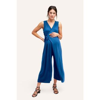 Nom Maternity Francesca Maternity & Nursing Cropped Jumpsuit in Marine Blue at Nordstrom, Size Medium