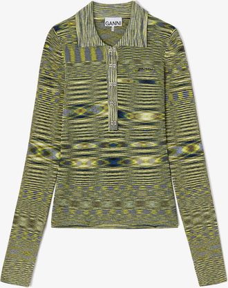 Ganni Polo Shirt in Spacedyed Knit - Size XS Yellow